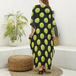 Tennis Balls Pattern Print Silk V-Neck Kaftan Dress