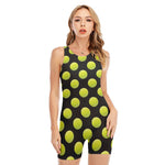 Tennis Balls Pattern Print Sleeveless One Piece Swimsuit
