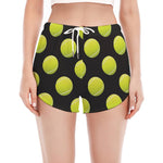 Tennis Balls Pattern Print Women's Split Running Shorts
