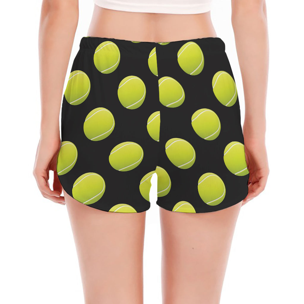 Tennis Balls Pattern Print Women's Split Running Shorts