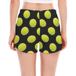 Tennis Balls Pattern Print Women's Split Running Shorts