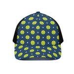 Tennis Sport Pattern Print Black Mesh Trucker Cap