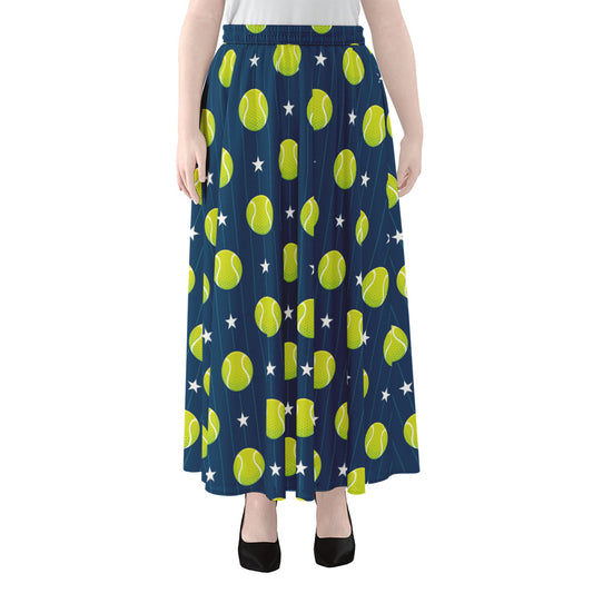 Tennis Sport Pattern Print Chiffon Maxi Skirt