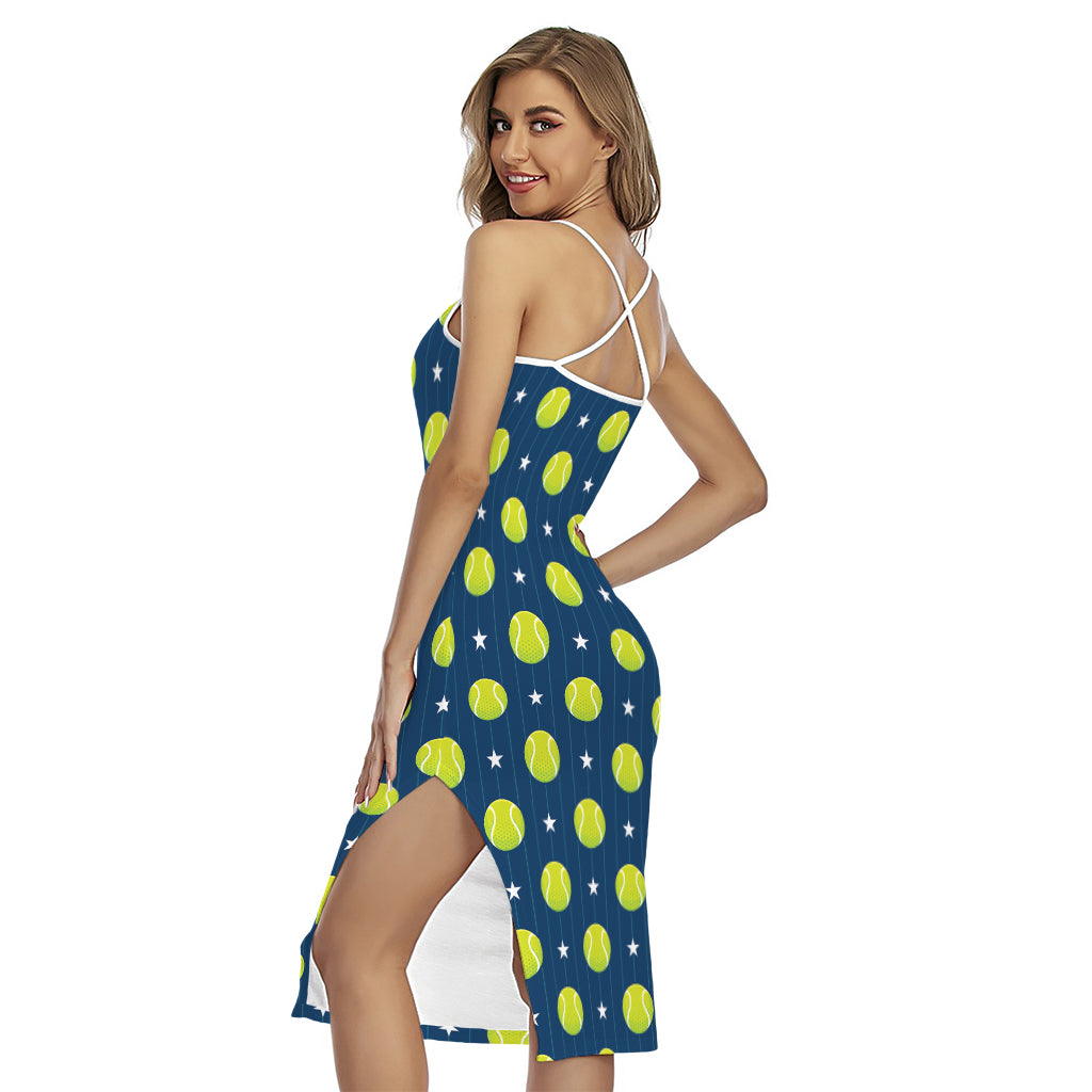 Tennis Sport Pattern Print Cross Back Cami Dress