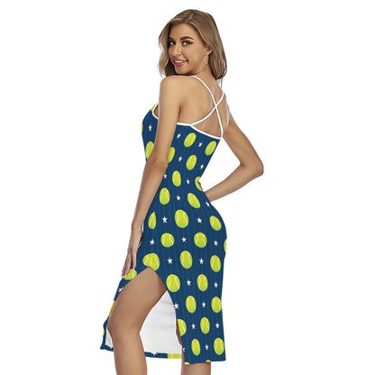 Tennis Sport Pattern Print Cross Back Cami Dress