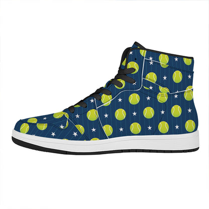 Tennis Sport Pattern Print High Top Leather Sneakers
