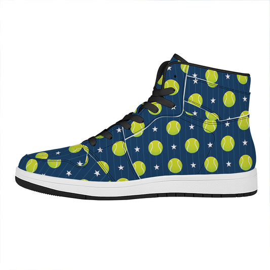 Tennis Sport Pattern Print High Top Leather Sneakers