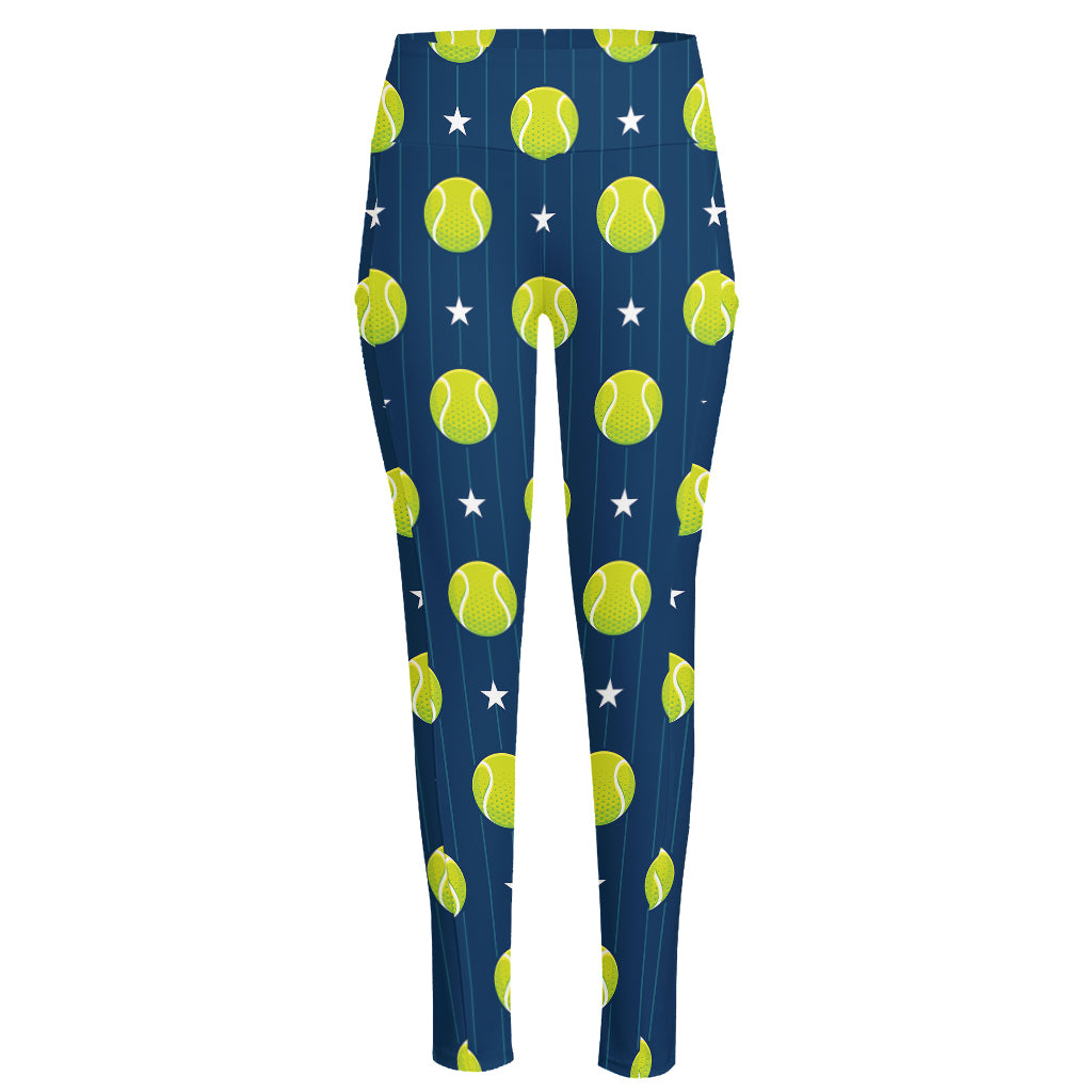 Tennis Sport Pattern Print High-Waisted Pocket Leggings