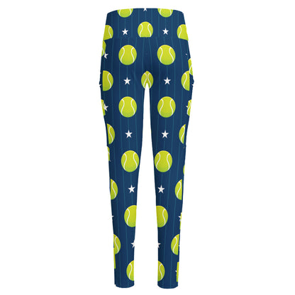 Tennis Sport Pattern Print High-Waisted Pocket Leggings