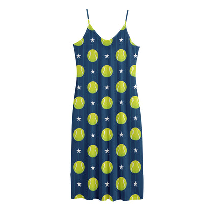 Tennis Sport Pattern Print Jersey Midi Cami Dress