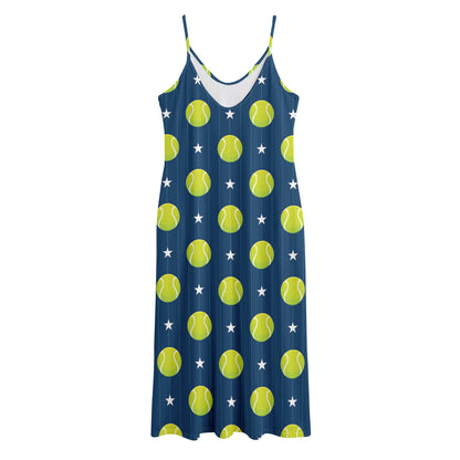 Tennis Sport Pattern Print Jersey Midi Cami Dress