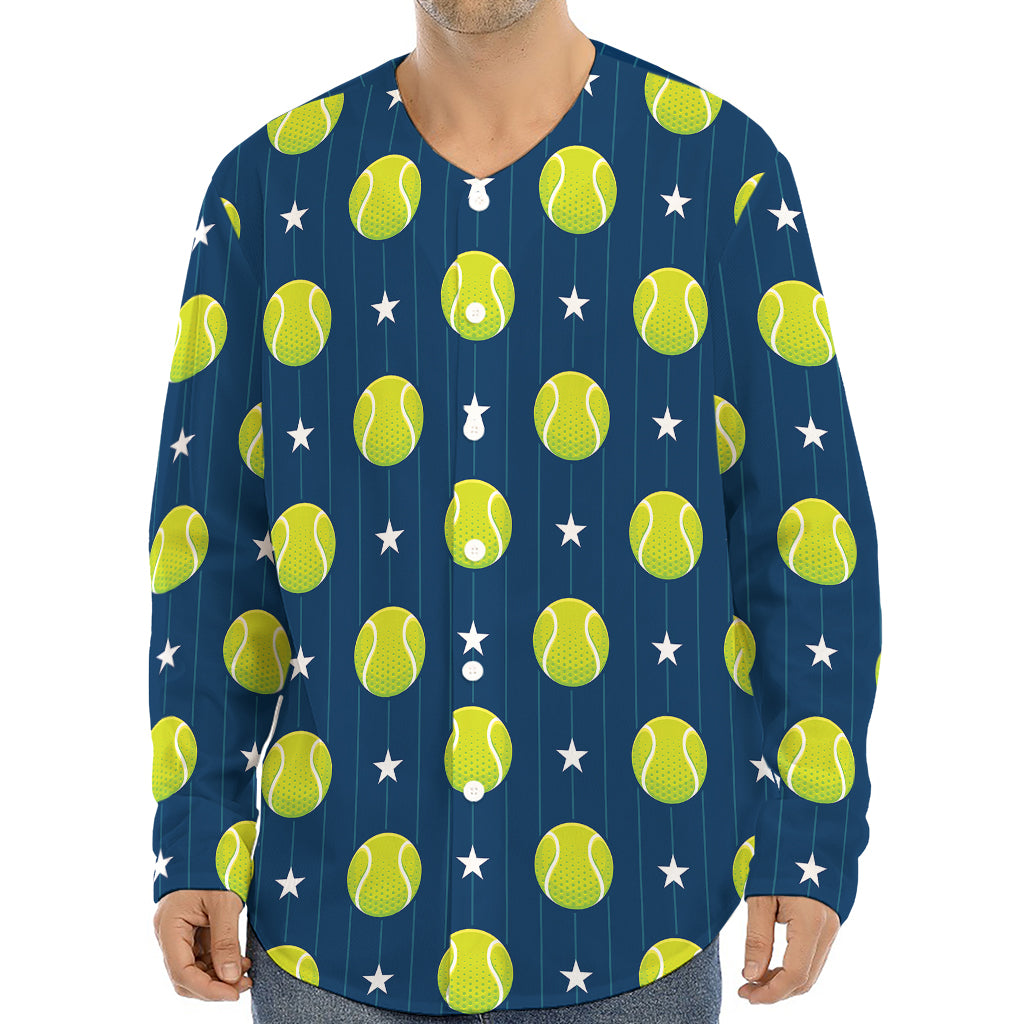 Tennis Sport Pattern Print Long Sleeve Baseball Jersey