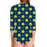 Tennis Sport Pattern Print Long Sleeve Swimsuit