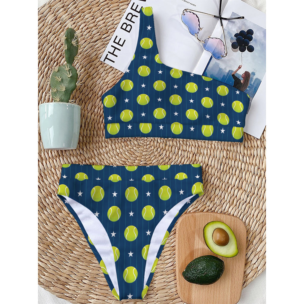 Tennis Sport Pattern Print One Shoulder Bikini Top