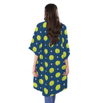 Tennis Sport Pattern Print Open Front Beach Cover Up