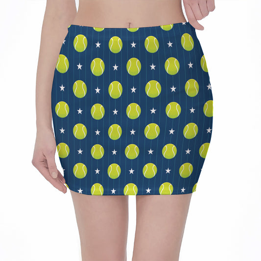 Tennis Sport Pattern Print Pencil Mini Skirt