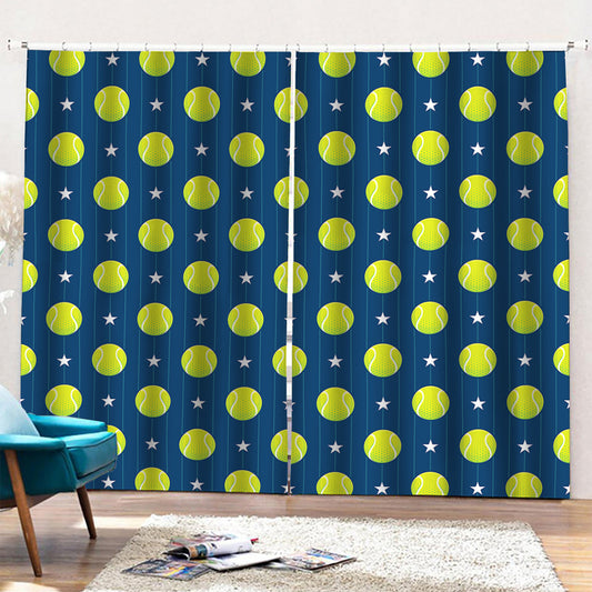 Tennis Sport Pattern Print Pencil Pleat Curtains