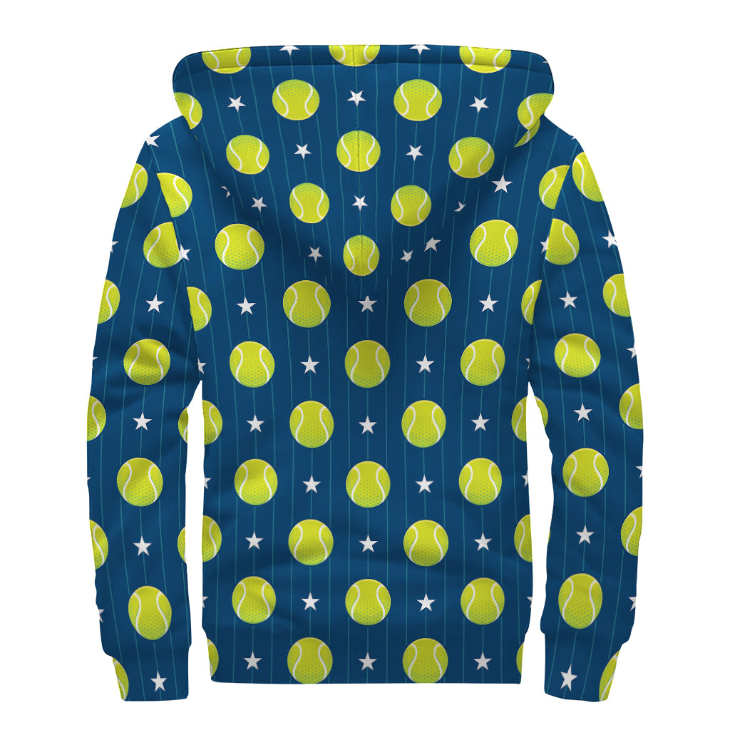 Tennis Sport Pattern Print Sherpa Lined Zip Up Hoodie