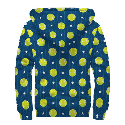 Tennis Sport Pattern Print Sherpa Lined Zip Up Hoodie