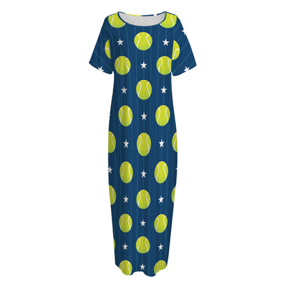 Tennis Sport Pattern Print Short Sleeve Long Nightdress