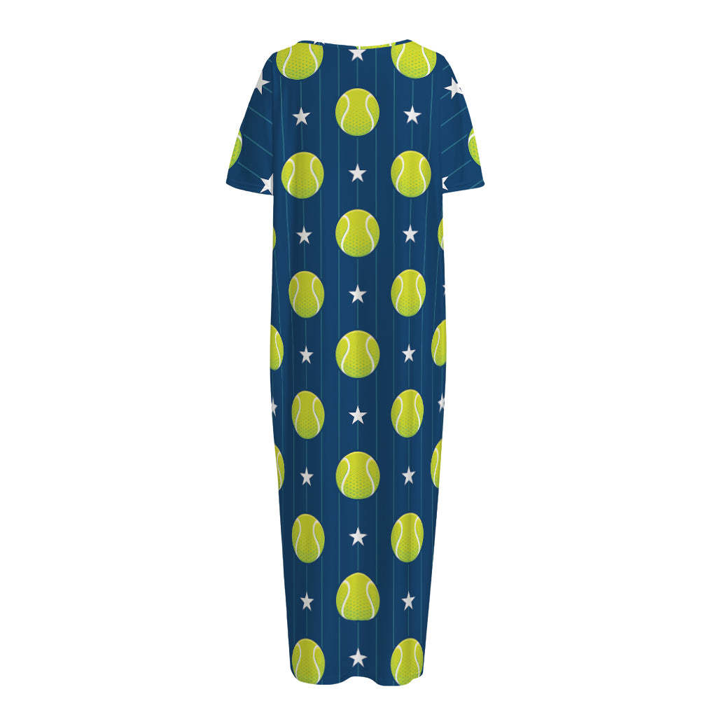 Tennis Sport Pattern Print Short Sleeve Long Nightdress