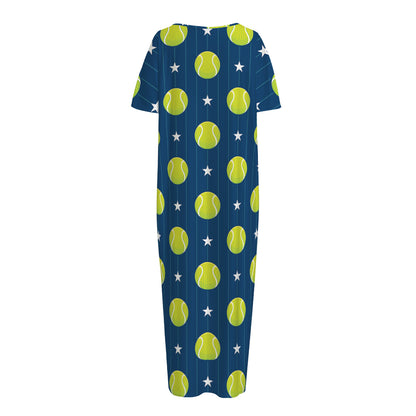 Tennis Sport Pattern Print Short Sleeve Long Nightdress