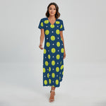 Tennis Sport Pattern Print Short Sleeve Maxi Dress