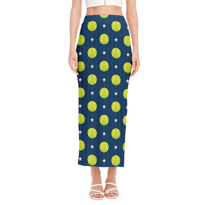 Tennis Sport Pattern Print Side Slit Maxi Skirt