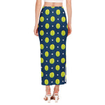 Tennis Sport Pattern Print Side Slit Maxi Skirt