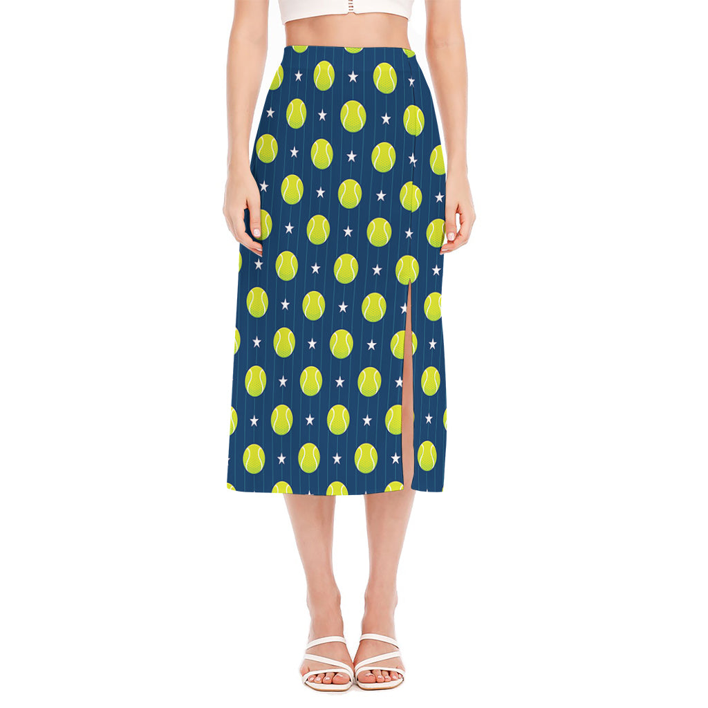 Tennis Sport Pattern Print Side Slit Midi Skirt