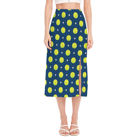 Tennis Sport Pattern Print Side Slit Midi Skirt