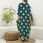 Tennis Sport Pattern Print Silk V-Neck Kaftan Dress