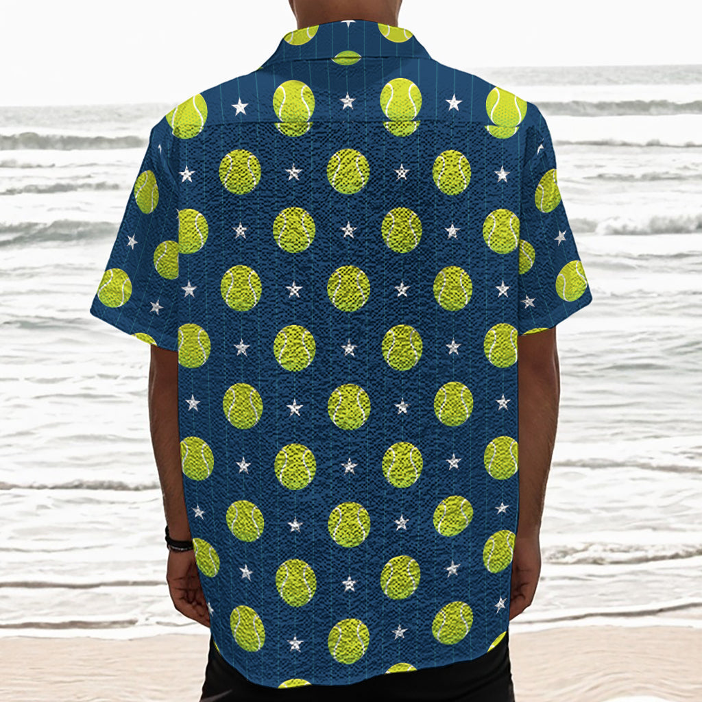 Tennis Sport Pattern Print Textured Short Sleeve Shirt