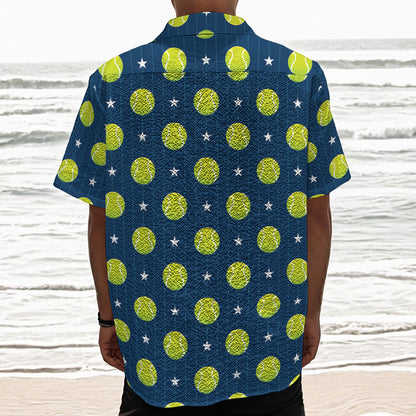 Tennis Sport Pattern Print Textured Short Sleeve Shirt