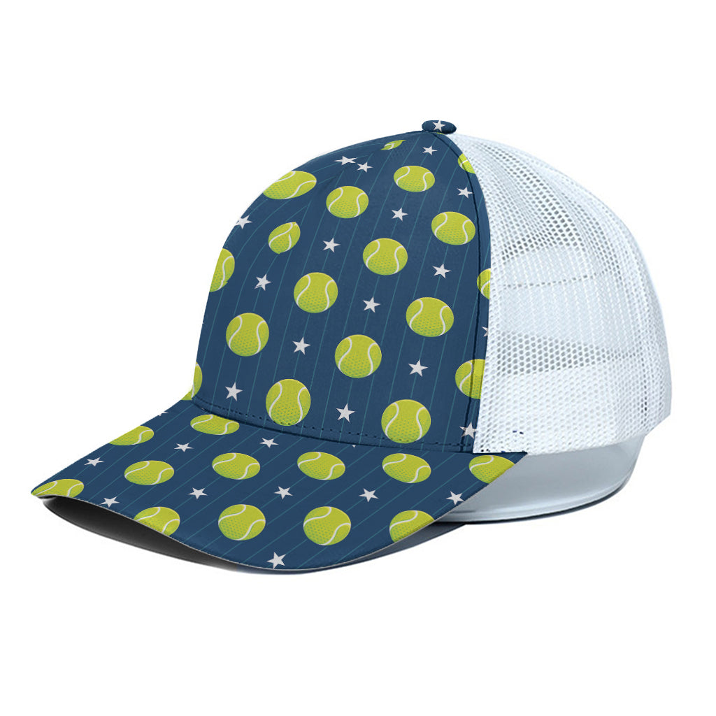 Tennis Sport Pattern Print White Mesh Trucker Cap