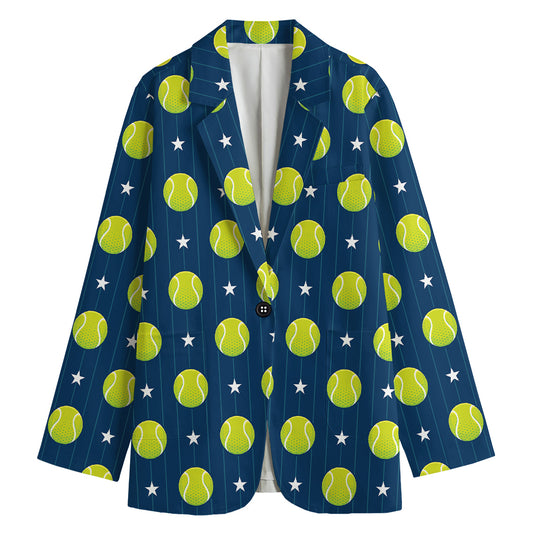 Tennis Sport Pattern Print Women's Cotton Blazer