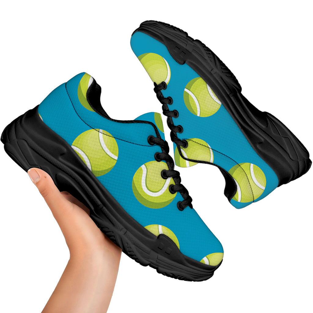 Tennis Theme Pattern Print Black Chunky Shoes