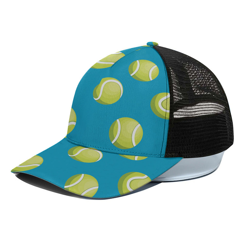 Tennis Theme Pattern Print Black Mesh Trucker Cap