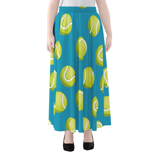 Tennis Theme Pattern Print Chiffon Maxi Skirt