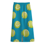Tennis Theme Pattern Print Cotton Front Slit Maxi Skirt