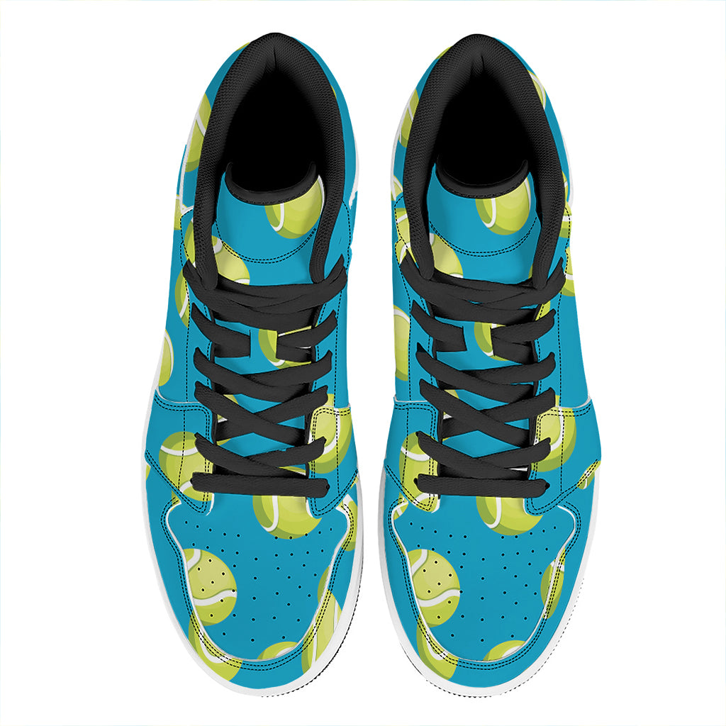 Tennis Theme Pattern Print High Top Leather Sneakers