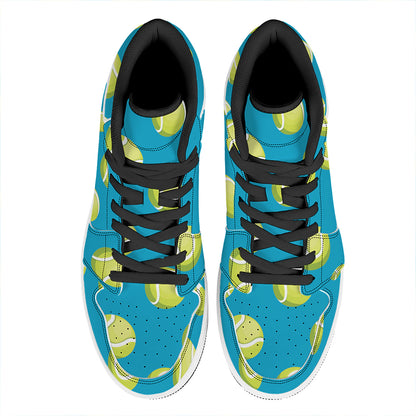 Tennis Theme Pattern Print High Top Leather Sneakers