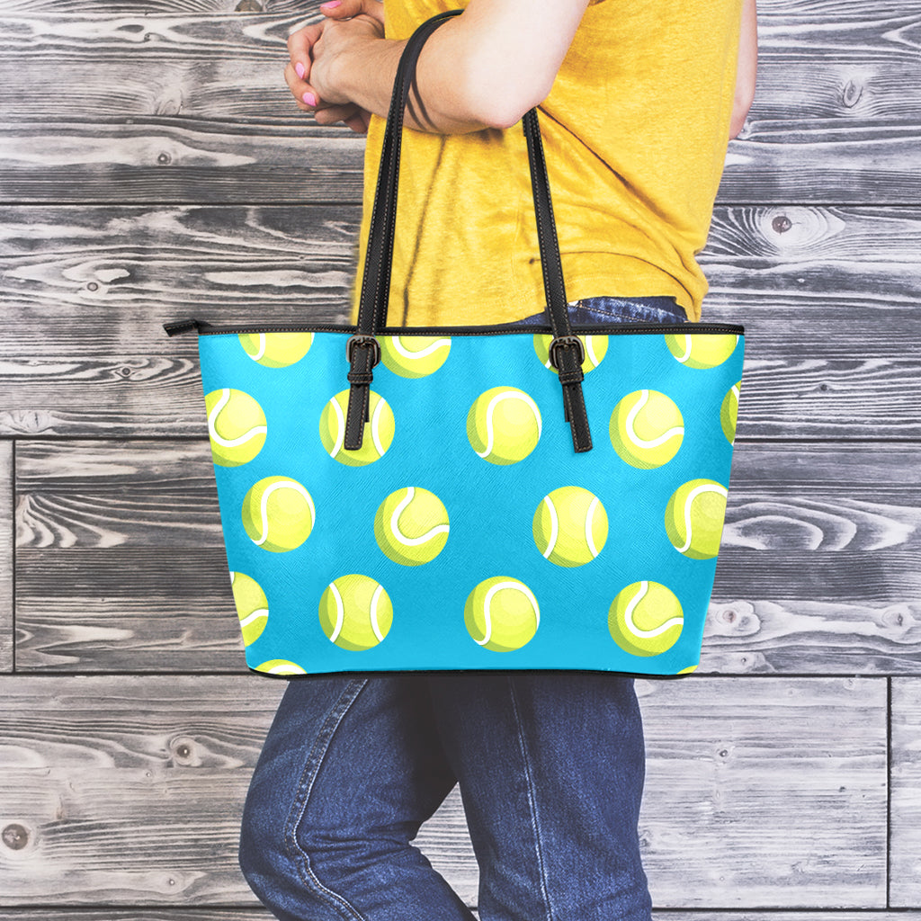 Tennis Theme Pattern Print Leather Tote Bag