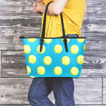 Tennis Theme Pattern Print Leather Tote Bag