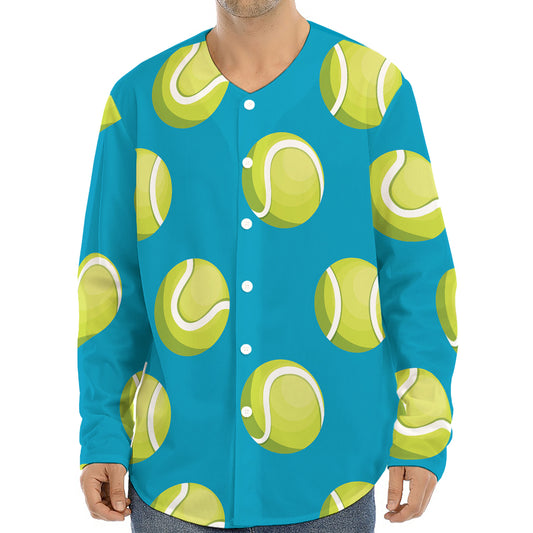 Tennis Theme Pattern Print Long Sleeve Baseball Jersey