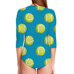 Tennis Theme Pattern Print Long Sleeve Swimsuit