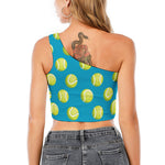 Tennis Theme Pattern Print One Shoulder Crop Top