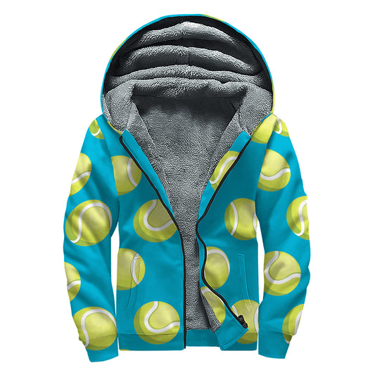 Tennis Theme Pattern Print Sherpa Lined Zip Up Hoodie