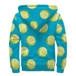 Tennis Theme Pattern Print Sherpa Lined Zip Up Hoodie