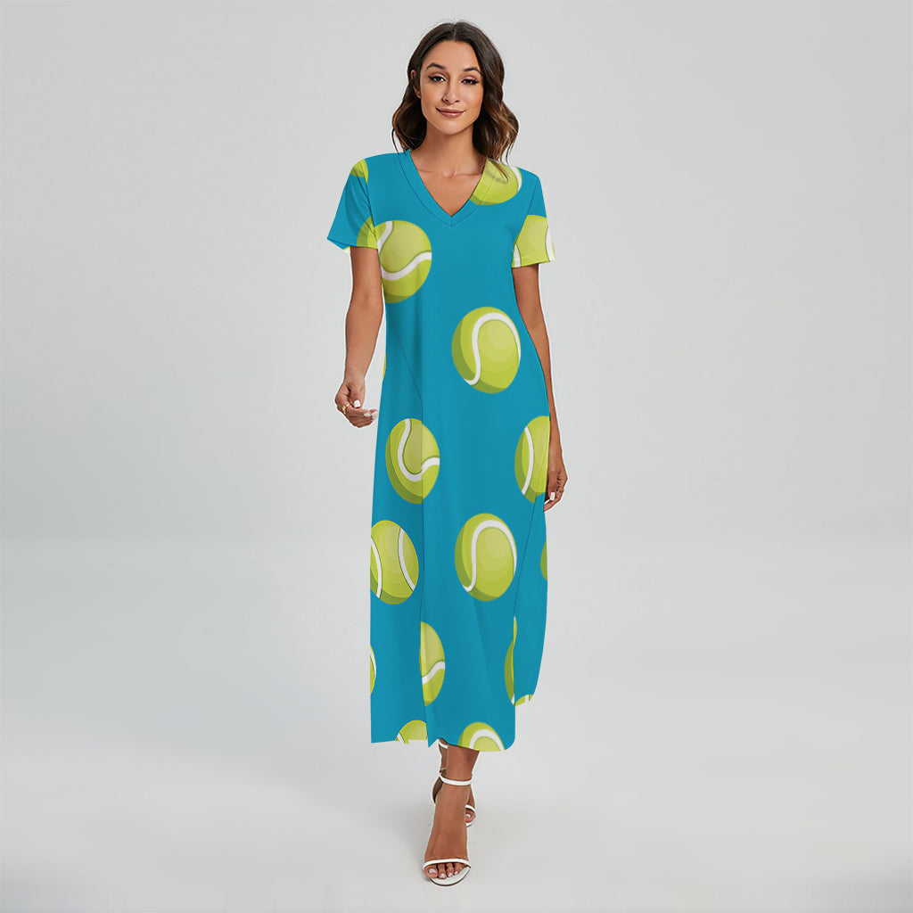 Tennis Theme Pattern Print Short Sleeve Maxi Dress